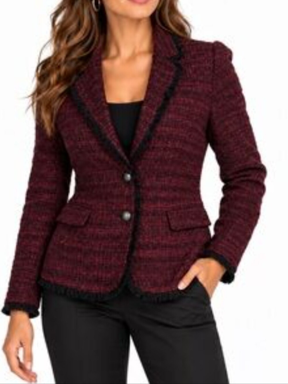 Banana Republic Burgundy Tweed Blazer with Black Trim